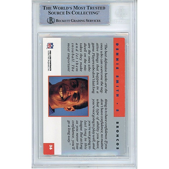 Dennis Smith Autograph Football Card Beckett Denver Broncos Signed 1991 Pro Line - Picture 3 of 5